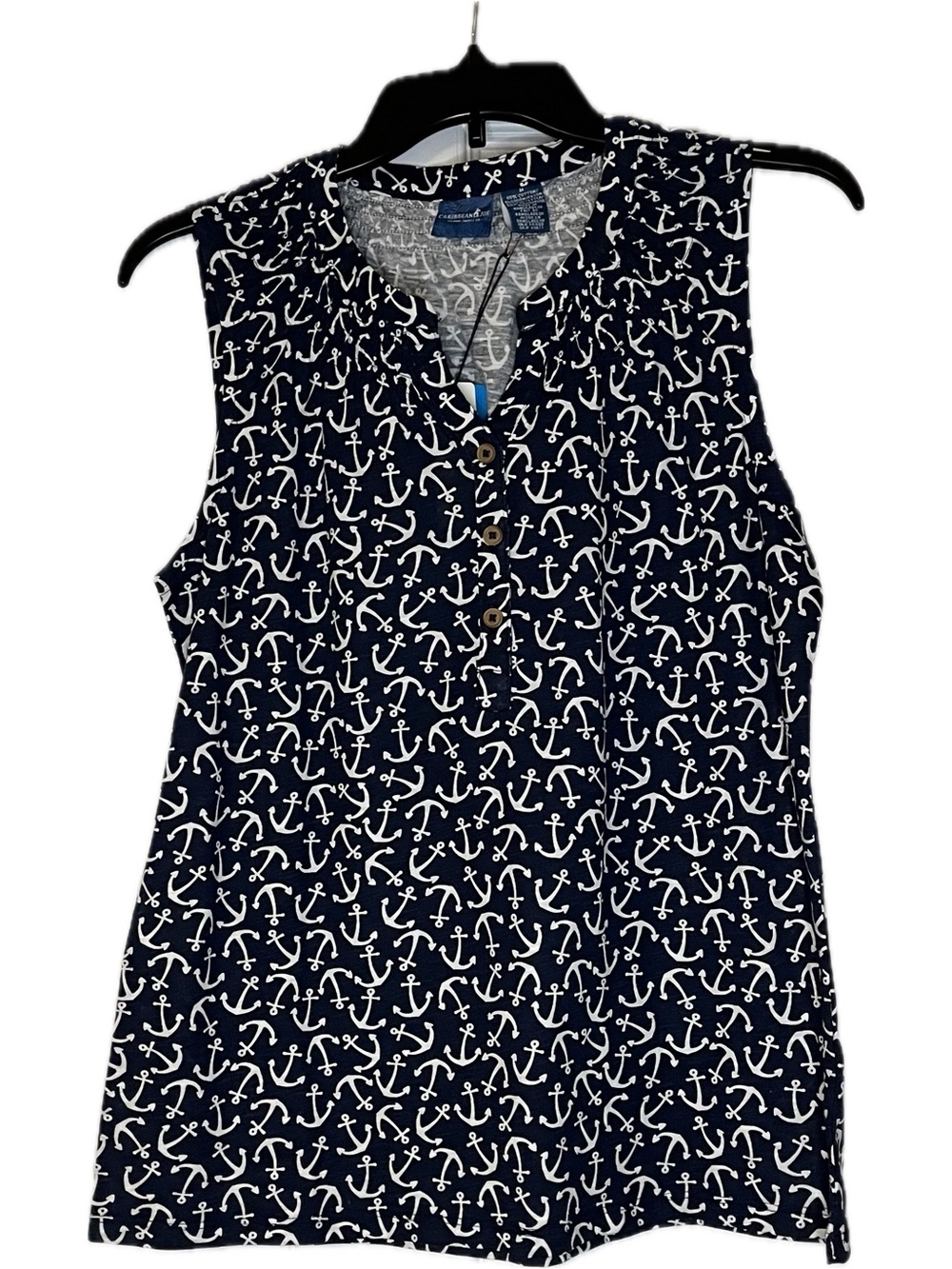 Caribbean Joe Navy and White Anchor Print Tank Top